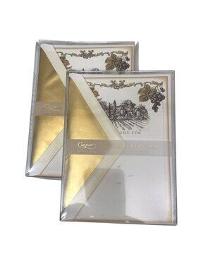 Caspari Invitations Wine Vineyard 16 Total Cards w/ Gold Foil Envelopes -2 Boxes